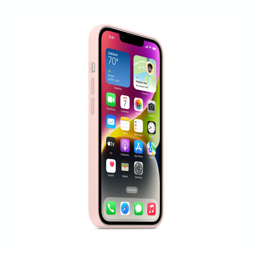 iPhone 14 Plus (6.7) Funda Colgante transparente con cordón color Rosa  Fucsia
