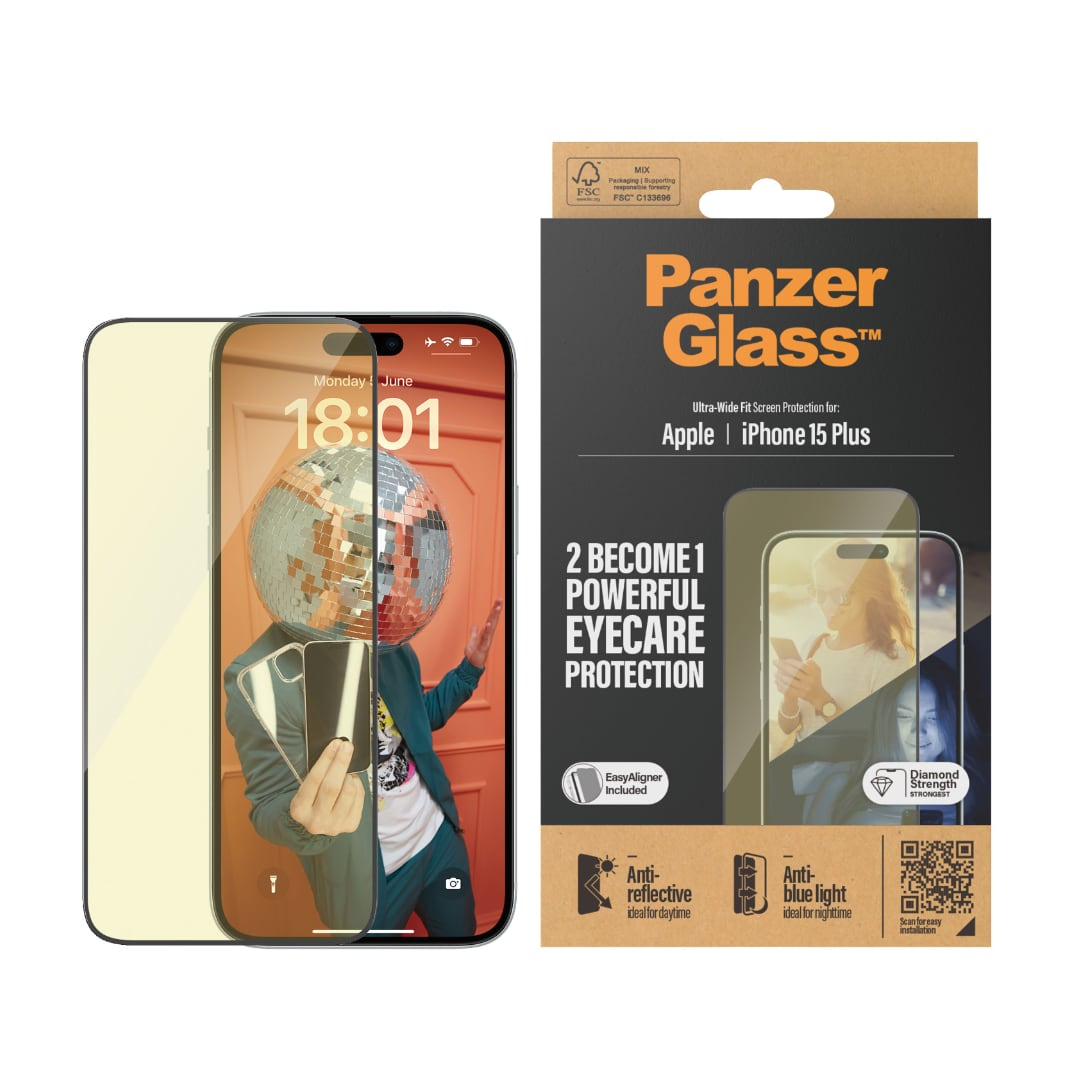 Protector pantalla iPhone 15 Plus Antirreflejo + filtro azul PanzerGlass