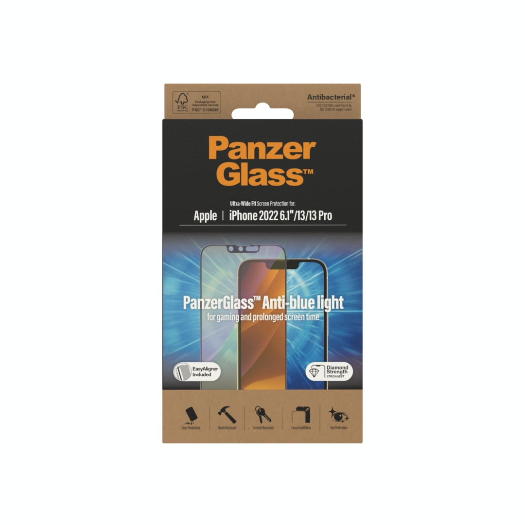 Protector de pantalla de luz azul para iPhone 13/13Pro y iPhone 14 (6.1  pulgadas), película de vidrio templado, resistente a los arañazos, sin