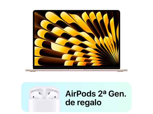 MacBook Air 13" Chip M3 8GB 256GB Blanco estrella + AirPods 2ª generación