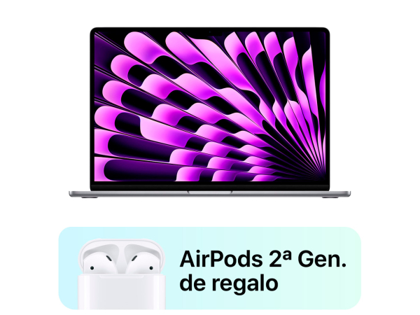 MacBook Air 13" Chip M3 8GB 256GB Gris espacial + AirPods 2ª generación