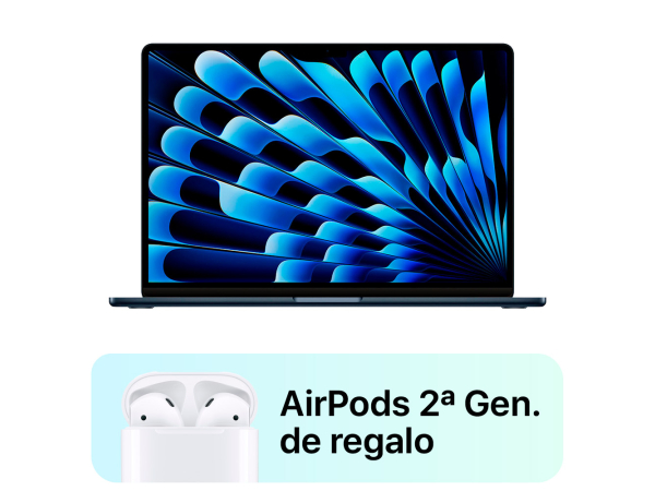 MacBook Air 13" Chip M3 8GB 256GB Medianoche + AirPods 2ª generación